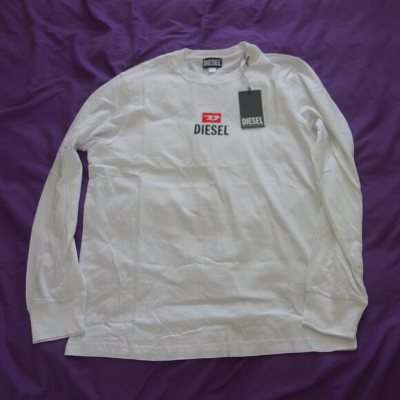 Diesel Long Sleeve White New D-LOGO 100% Cotton Size S T-Shirt *New with Tags* - Picture 1 of 12